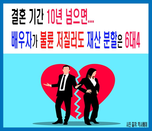 [결혼, 이혼 #1]  결혼 기간 10년 넘으면 배우자가 불륜 저질러도 재산분할은 6대4.jpg